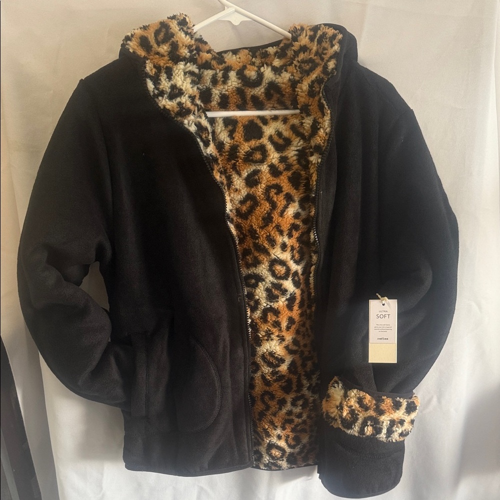 Reflex Black and Leopard Print Women's Sweater